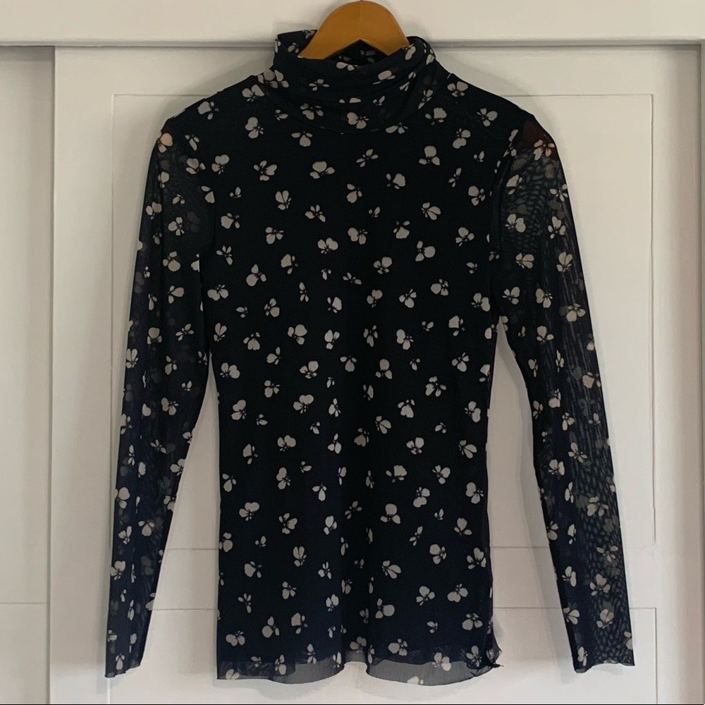 Ganni Floral Mesh Turtleneck Top Size 36 EU